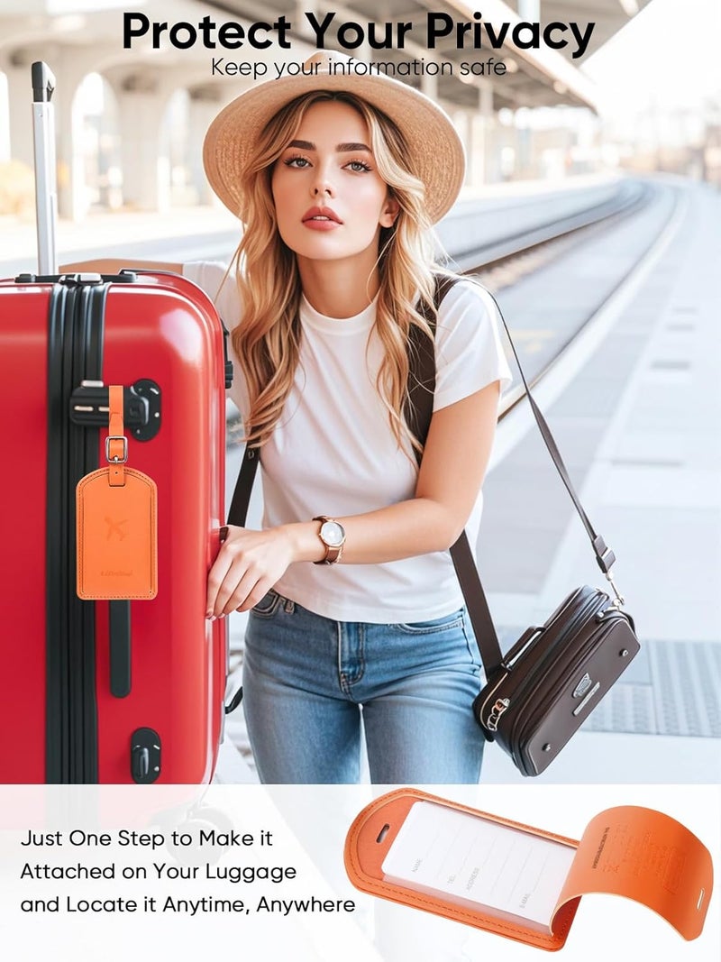 LifeChé Luggage Tags Built-in Anti-Loss Tracker, Luxury Leather Luggage Tags for Suitcase, Travel Bags, Backpacks, Travel Organizer for Lost Baggage Prevention (Orange*2 Pack) - Image 4